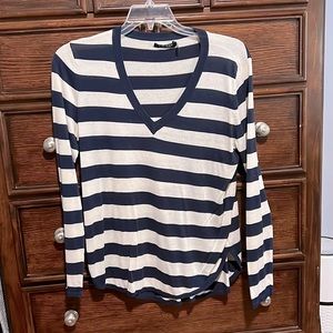 Ralph Lauren Navy Blue and White Striped Sweater - size L